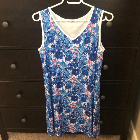 Blue Floral Sleeveless Shift Dress - Picture 7 of 7